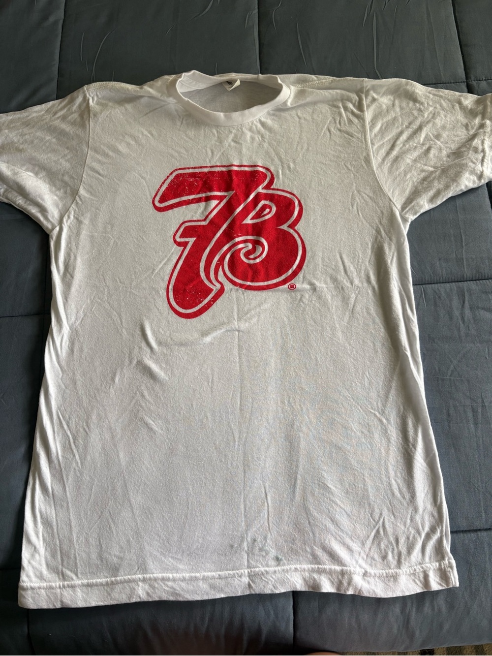 White Short-Sleeve Tee with Red 7 Brew Graphic